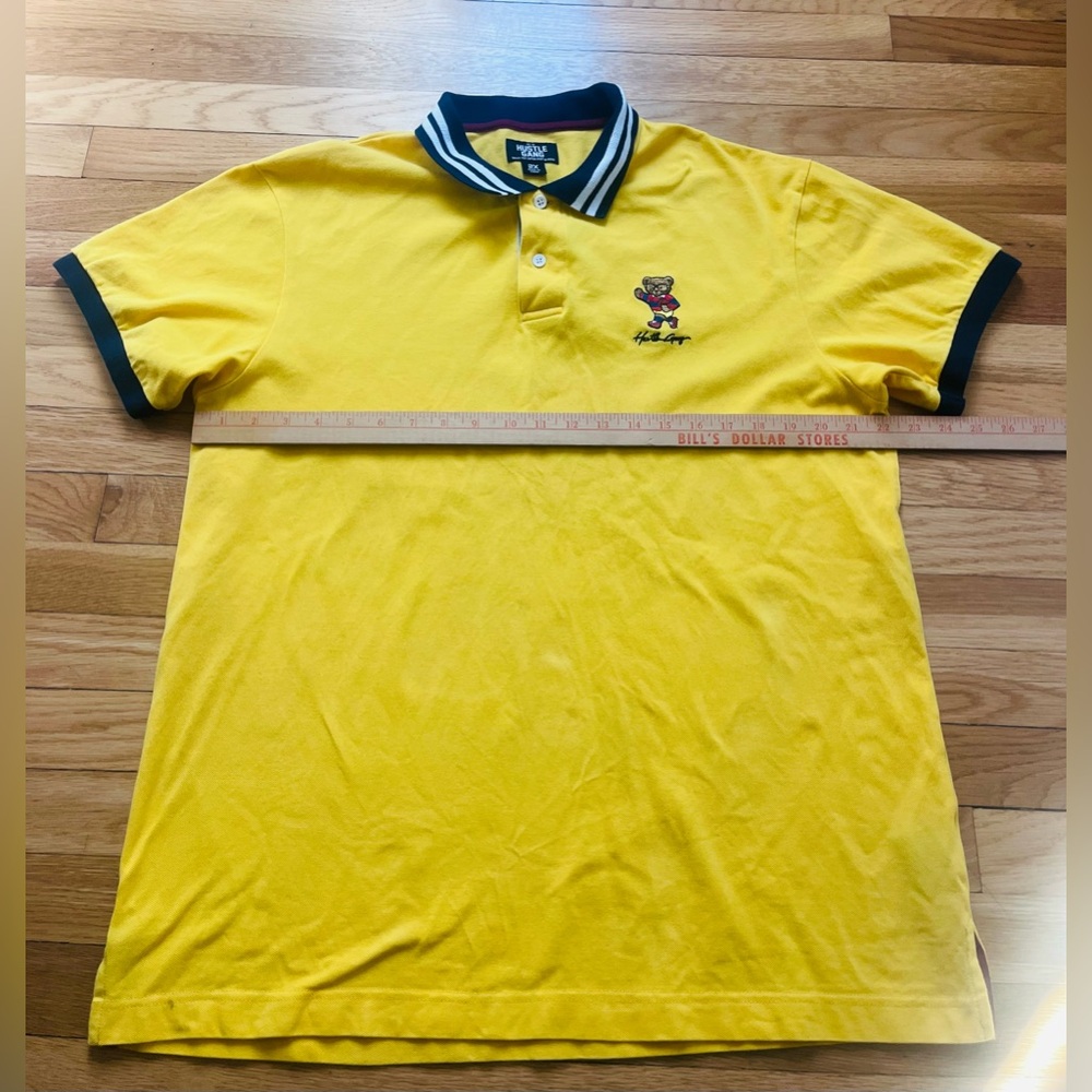 Hustle Gang Yellow Polo Shirt with Embroidered bear Logo mens 2xl